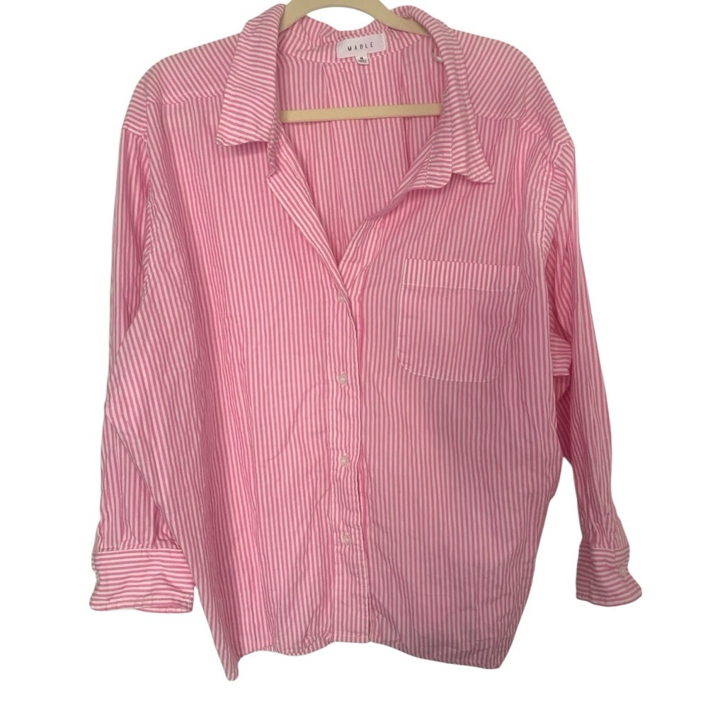 - MABLE medium Pink & White Striped Oversized Light Weight 100% Rayon Casual Top